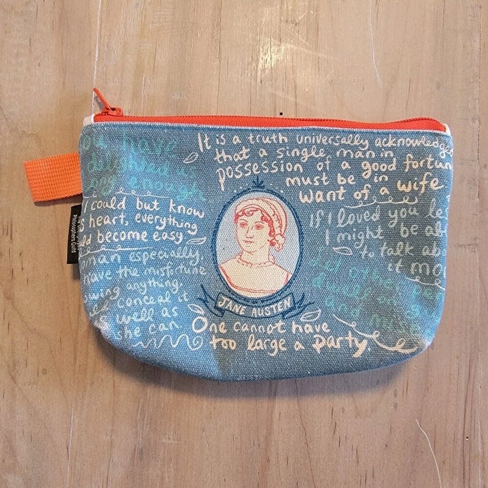 Jane Austen Bag - 9" Canvas Zipper Pouch for Pencils Cosmetics Makeup